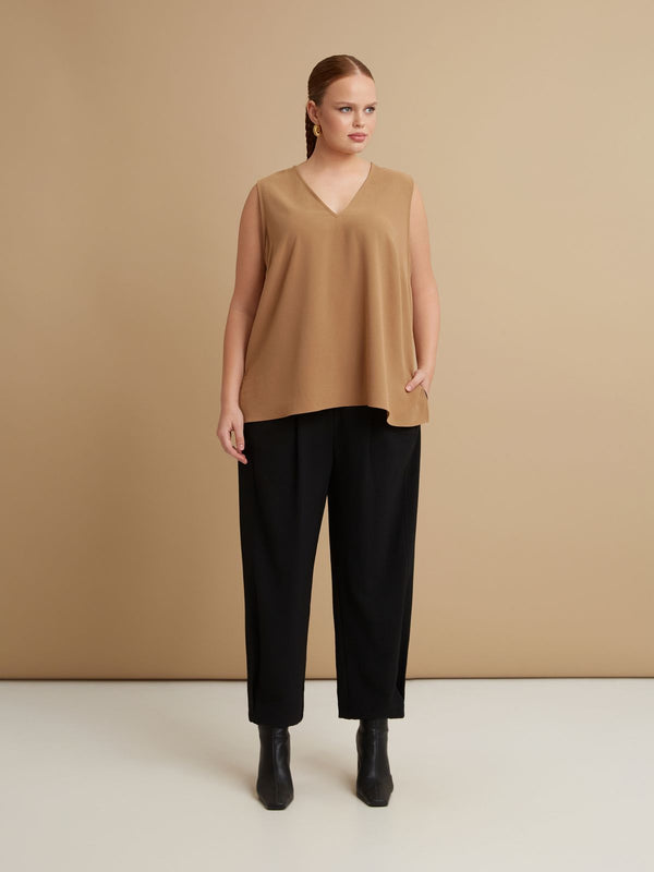 V Neck Oversized Airwashed Crepe Sleeveless Top - 8201.1103