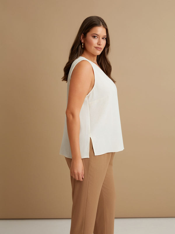 V Neck Oversized Airwashed Crepe Sleeveless Top - 8201.1103