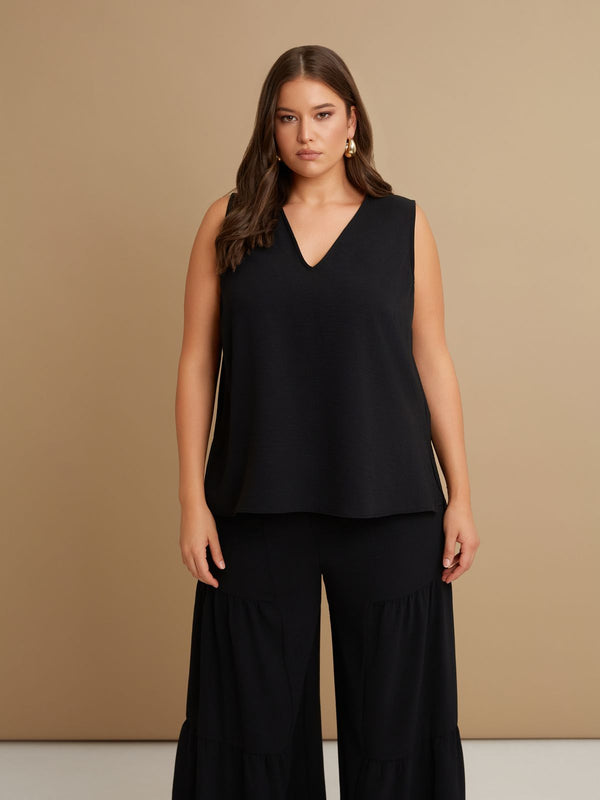 V Neck Oversized Airwashed Crepe Sleeveless Top - 8201.1103