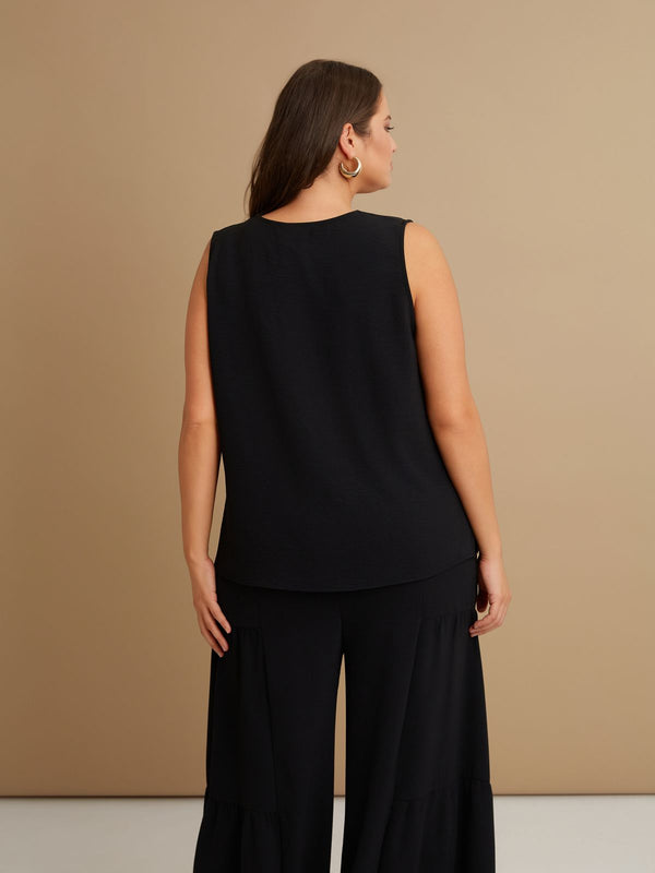 V Neck Oversized Airwashed Crepe Sleeveless Top - 8201.1103