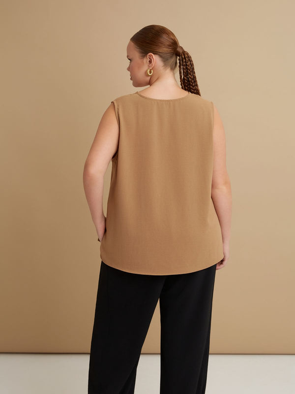 V Neck Oversized Airwashed Crepe Sleeveless Top - 8201.1103