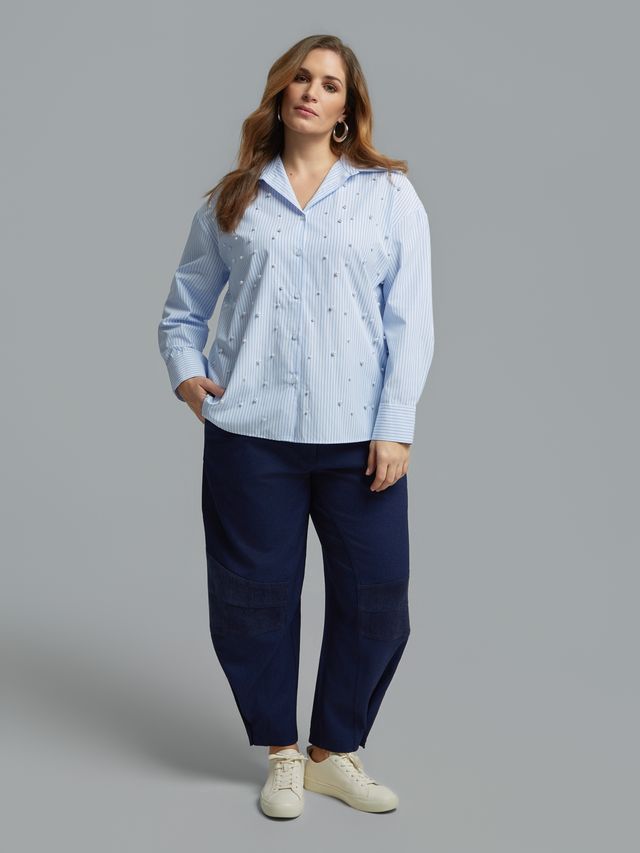 Pearl Detail Striped Shirt 8604.3019