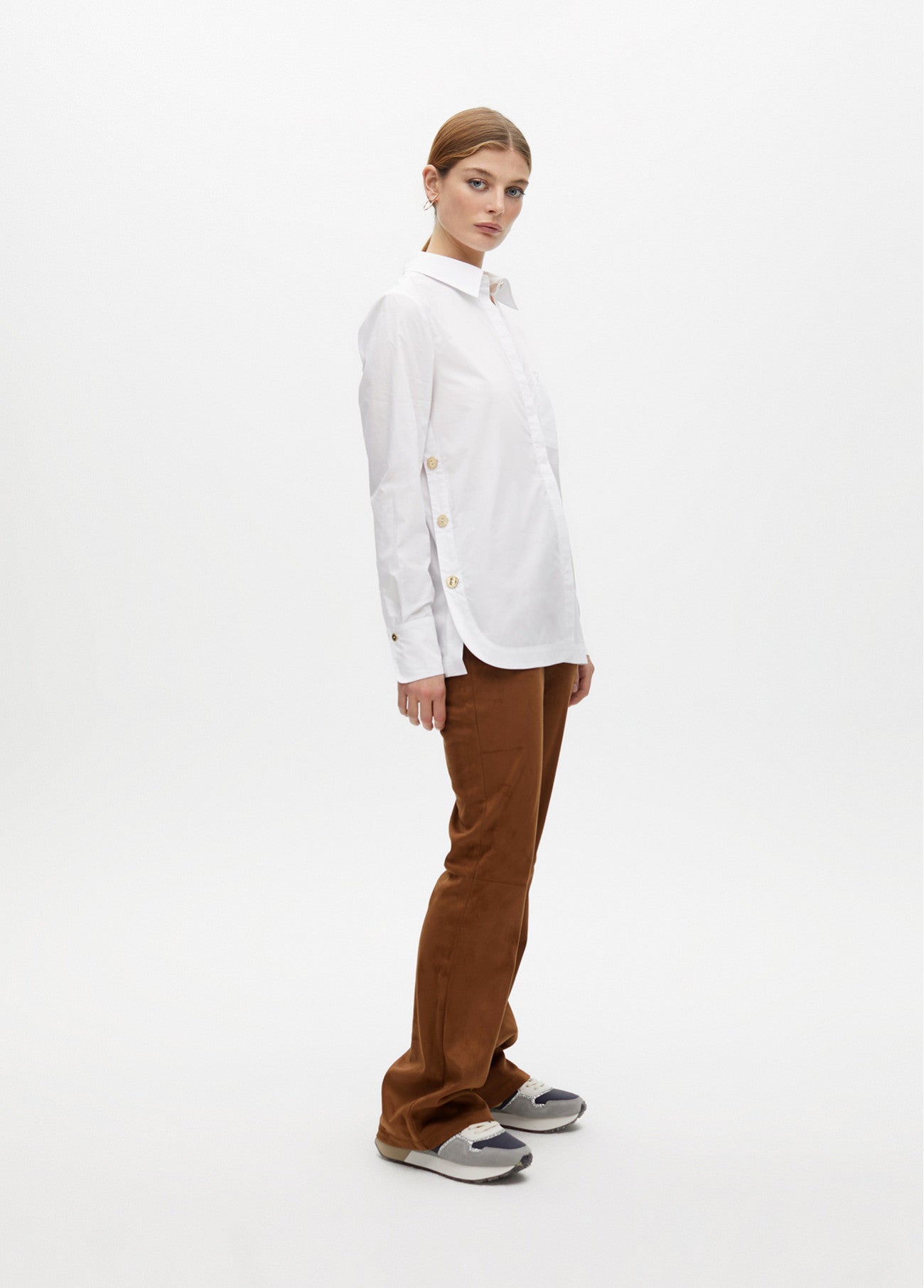 2515025 Buttoned Classic Collared Oversized Poplin Shirt - Brown Loft