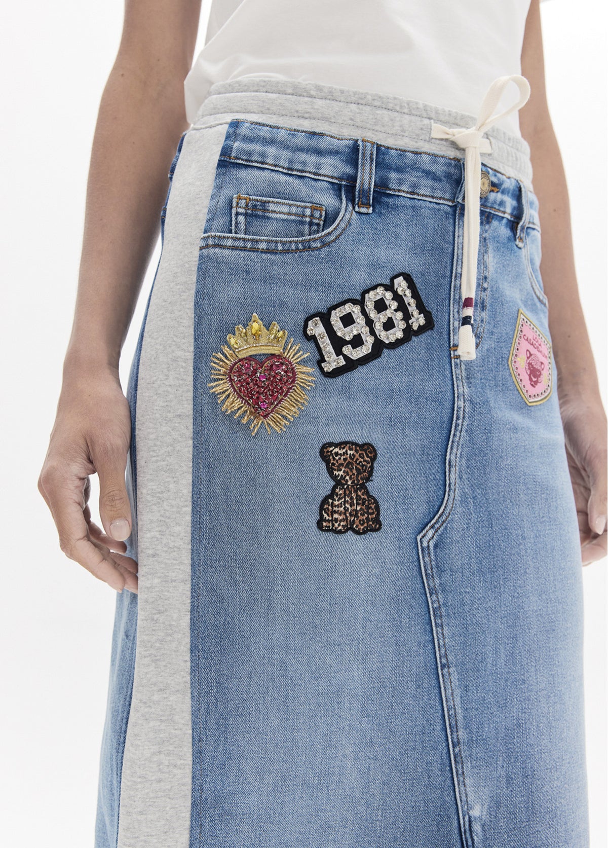 LF2608005 Casual Denim Midi Skirt
