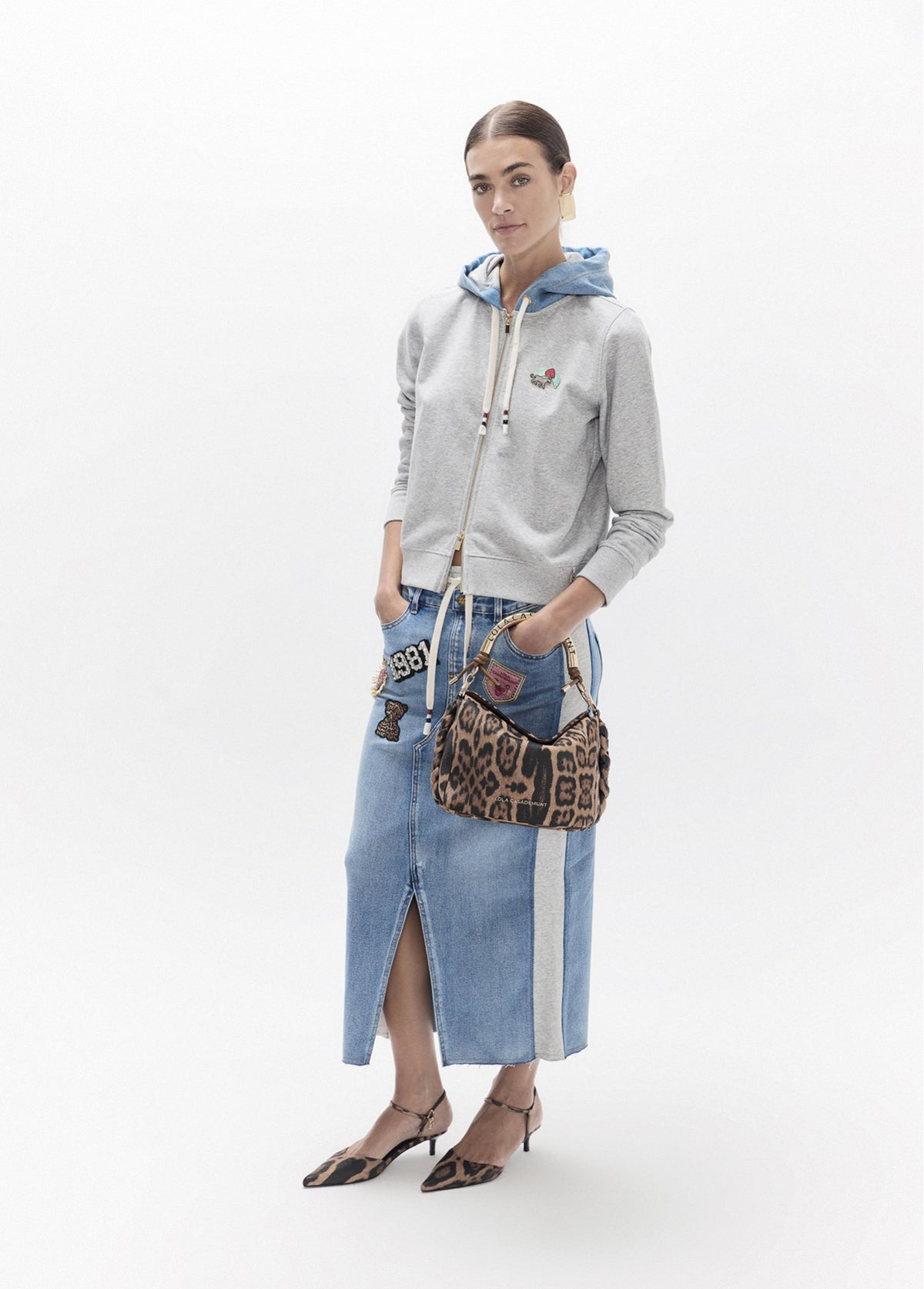 LF2608005 Casual Denim Midi Skirt