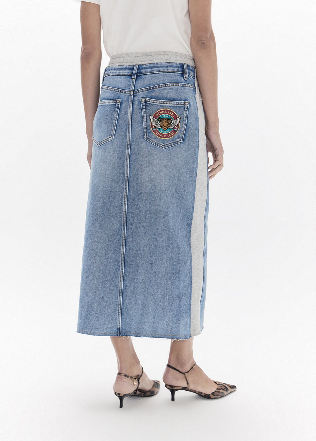 LF2608005 Casual Denim Midi Skirt