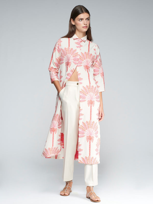 Midi Dress with Palm Trees Embroidery - 32564