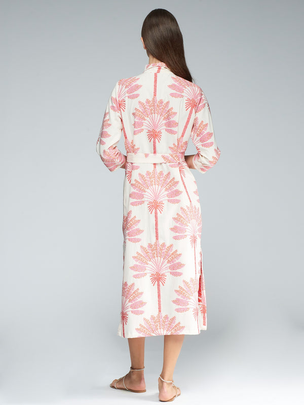 Midi Dress with Palm Trees Embroidery - 32564