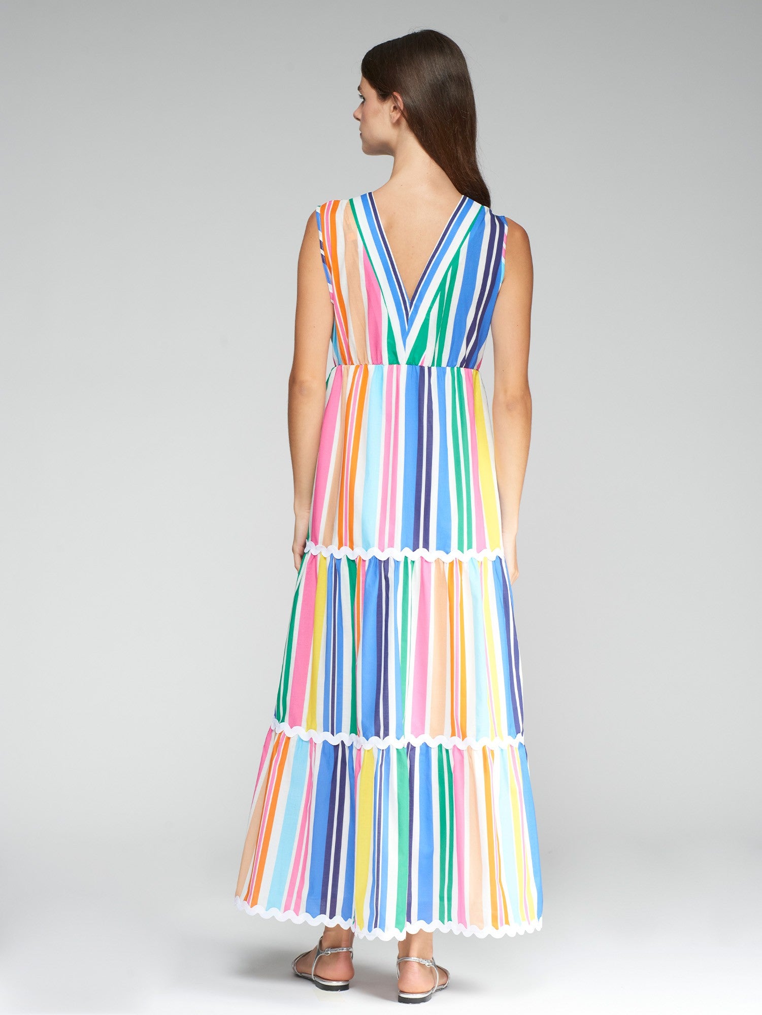 32378 Colorful Striped Sleeveless Long Dress - Brown Loft