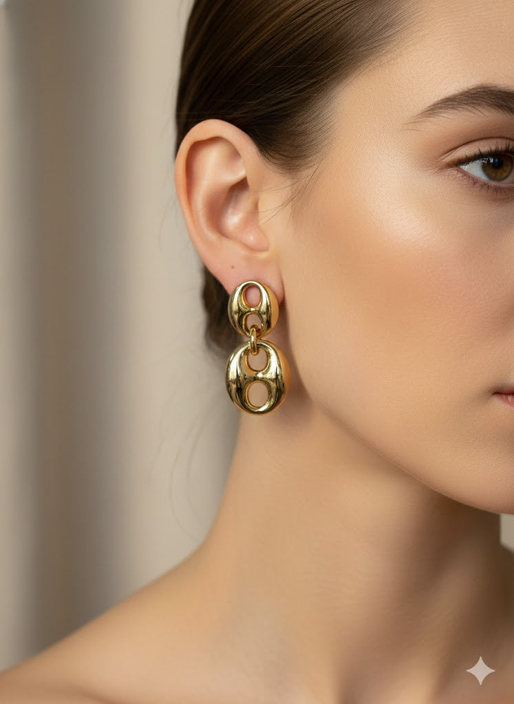 B02023492 Puffed Mariner Link Drop Earrings - Brown Loft