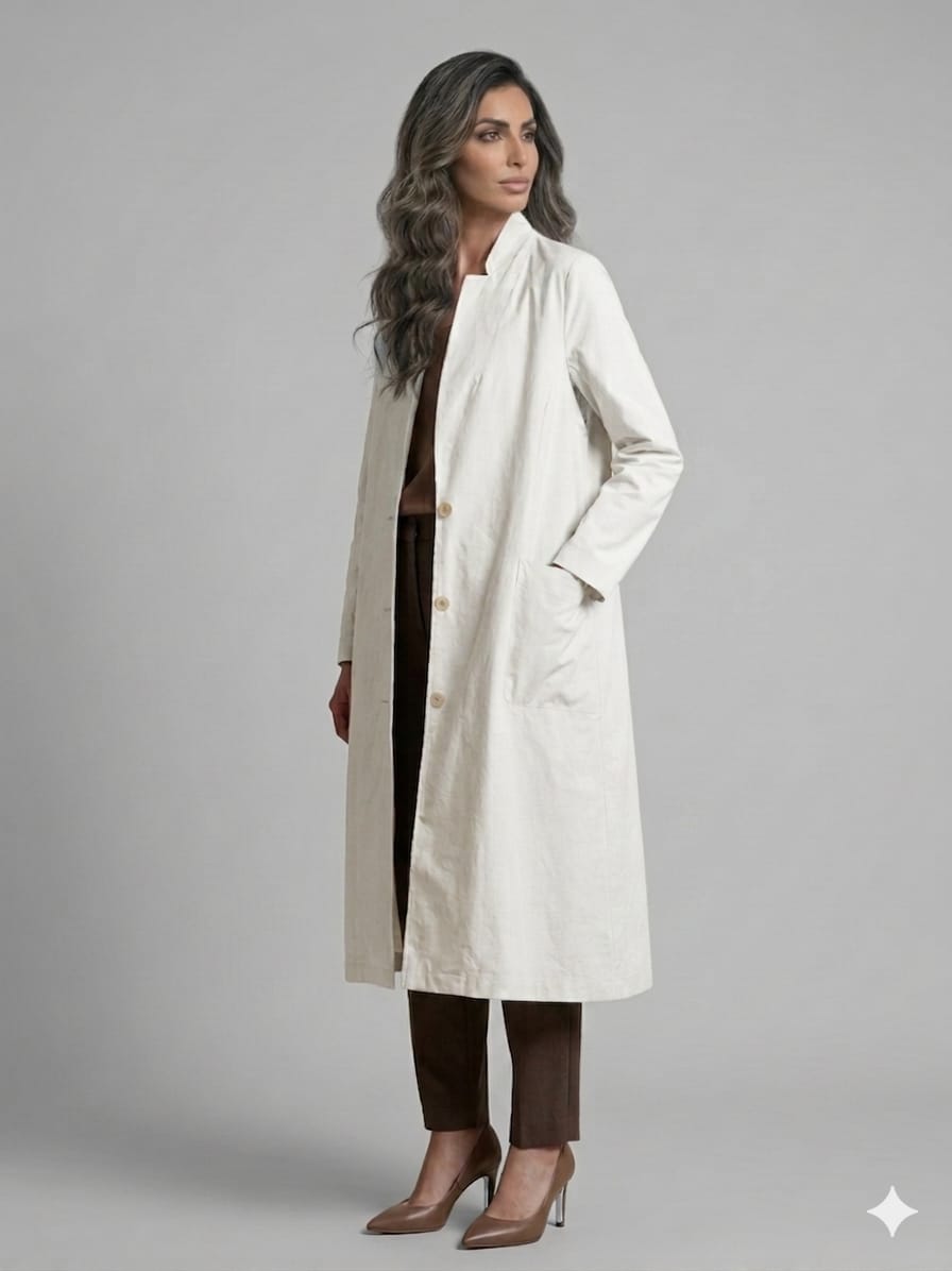 26S-5058 Stand Collared Long Coat Dress - Brown Loft