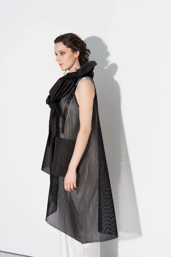 Collared Tie Ribbon Mesh Vest - BZ1047