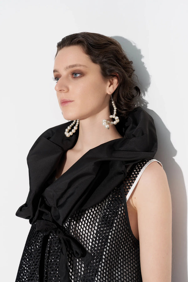 Collared Tie Ribbon Mesh Vest - BZ1047