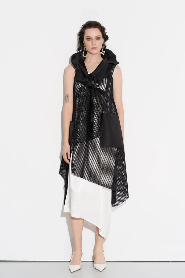 Collared Tie Ribbon Mesh Vest - BZ1047