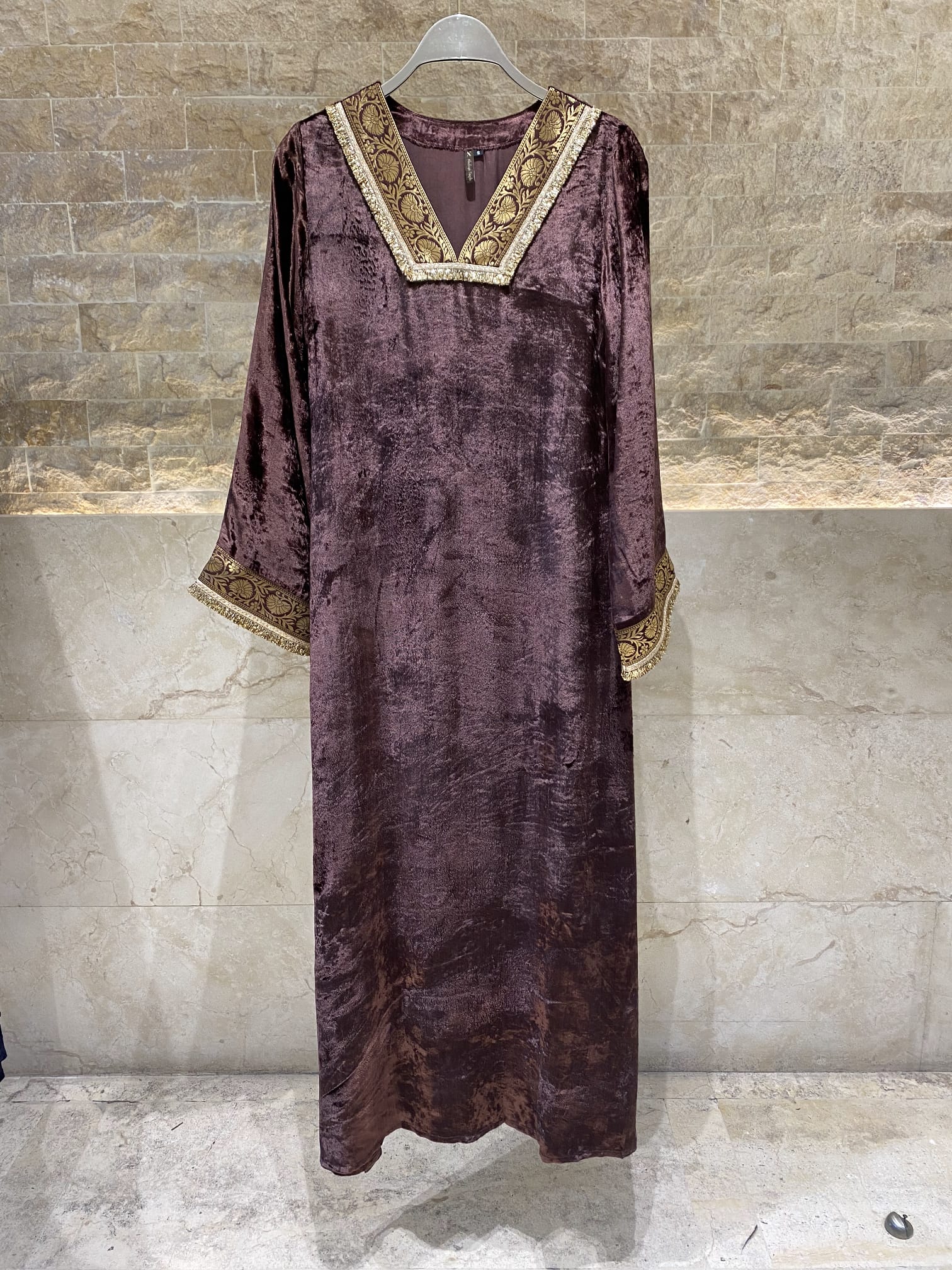 Velvet Fringe Kaftan - Brown Loft