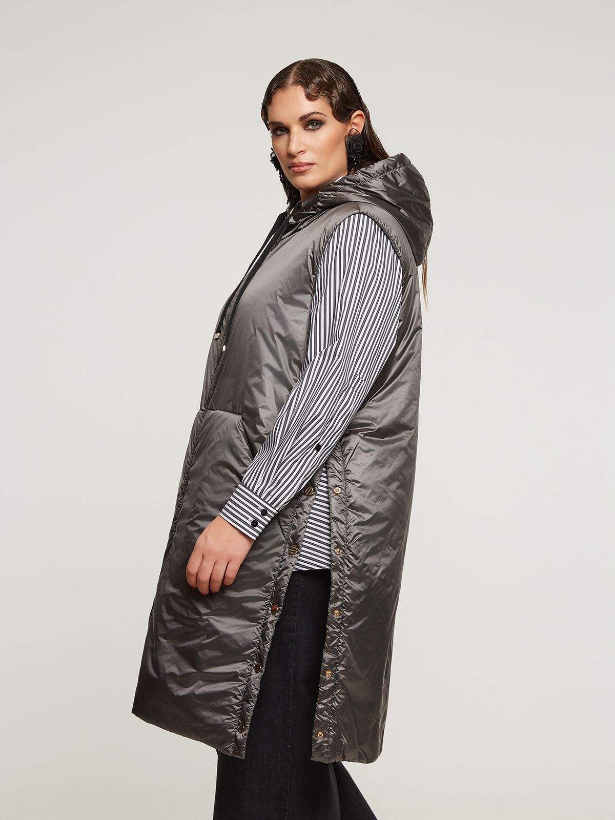 0004.3504 Puffer Metallic Sleeveless Jacket - Brown Loft