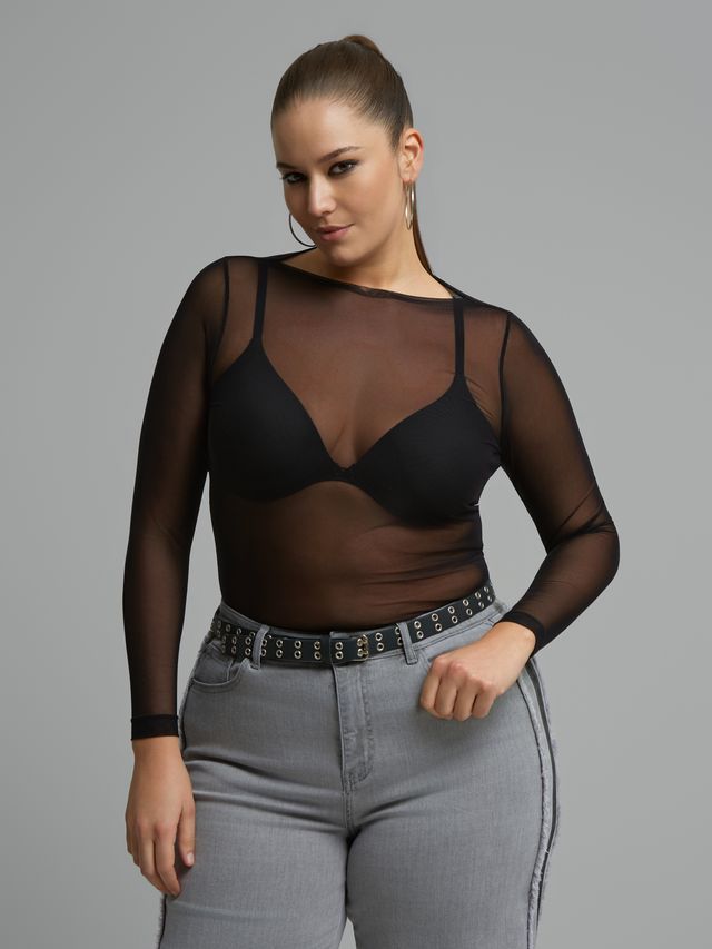 Sheer Mesh Long Sleeve Top 8601.1076