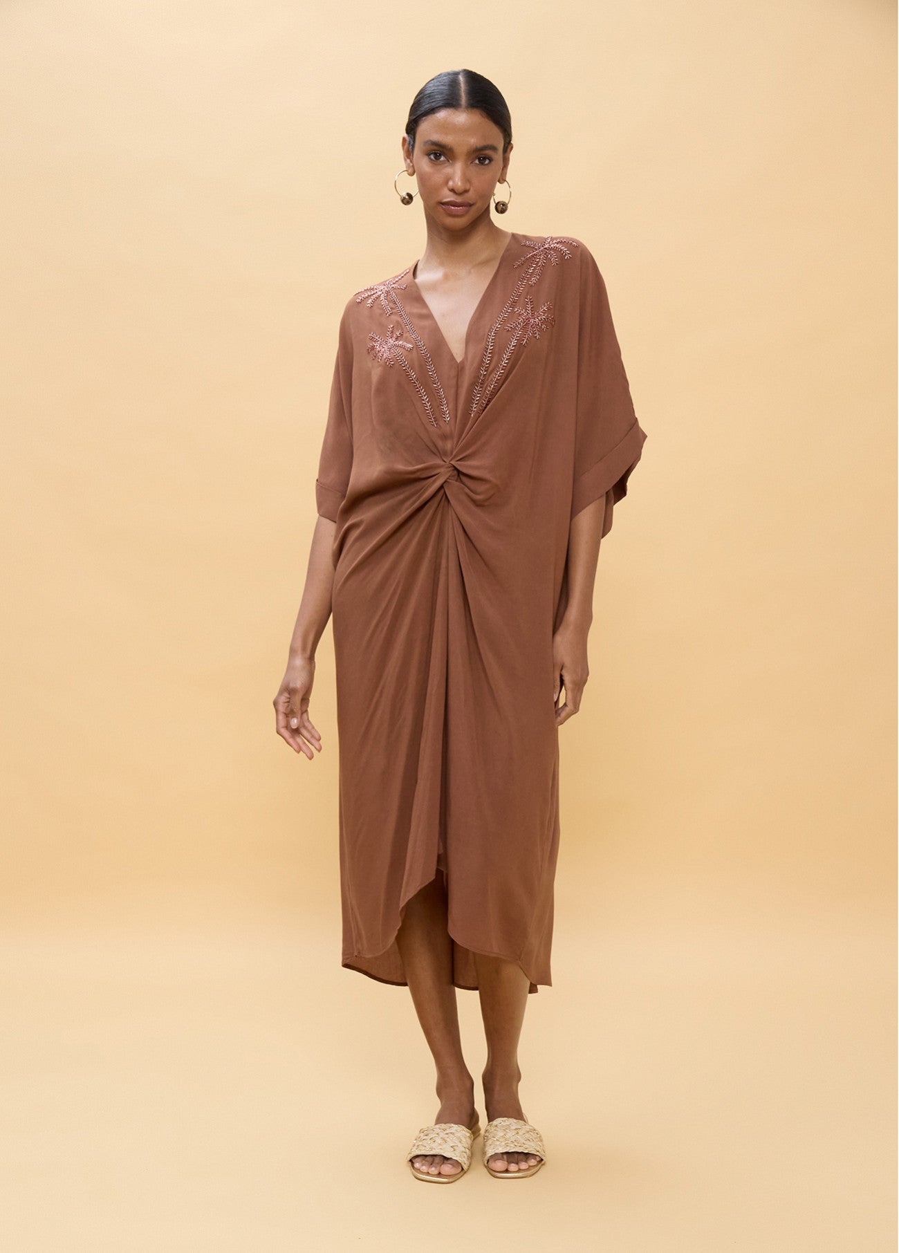 LS2616010 Linen Midi Dress - Brown Loft