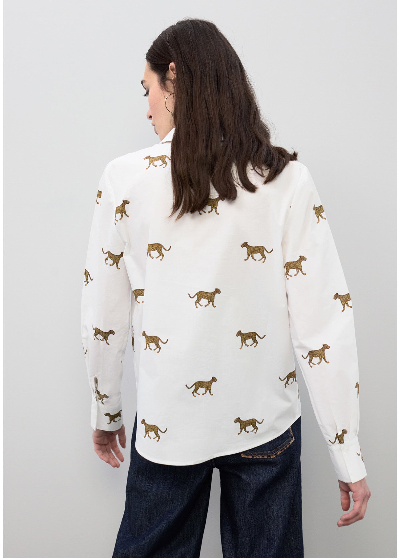 LS2615059 Leopard Print Poplin Shirt قميص بوبلين بطبعة النمر - Brown Loft