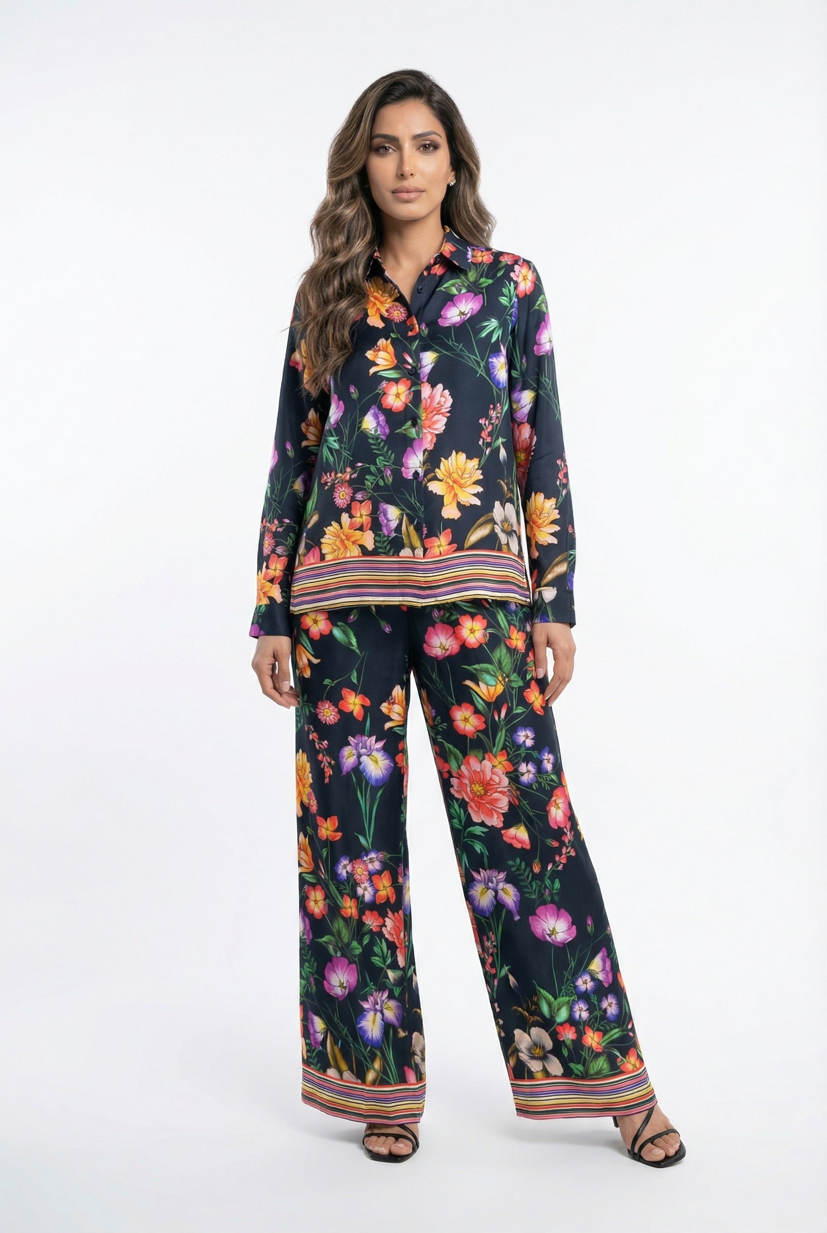 32856/32853 Floral Print Shirt and Pants Set - Brown Loft
