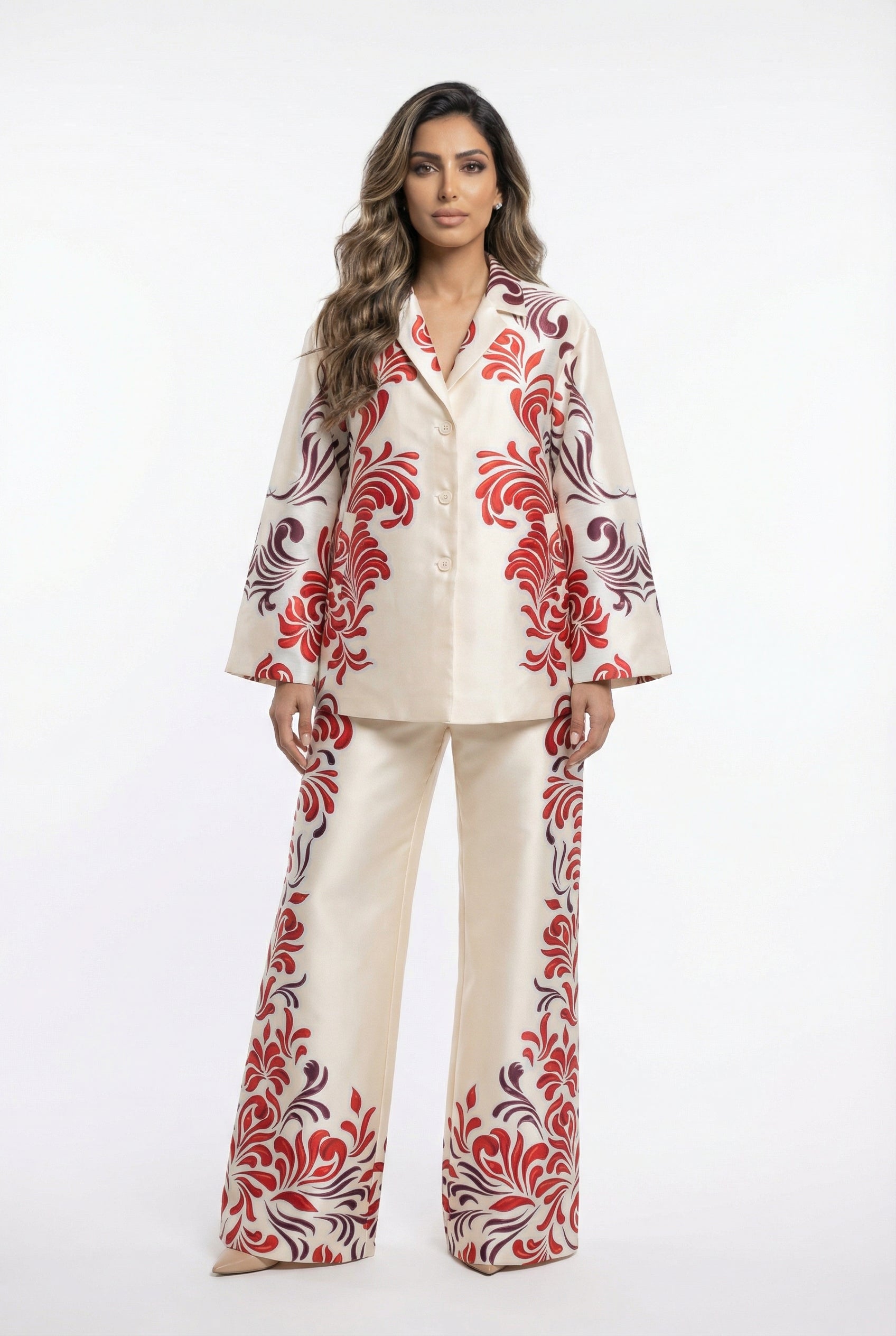 53-1012 Oversized Printed Jacket سترة مطبوعة كبيرة الحجم - Brown Loft