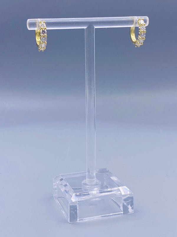Moissanite Hoop Earrings - Huggie Design in Gold Plated Silver