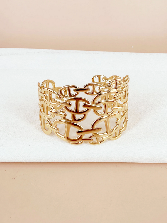 BRA212059 Nautical Mesh Chain Cuff Bracelet - Brown Loft