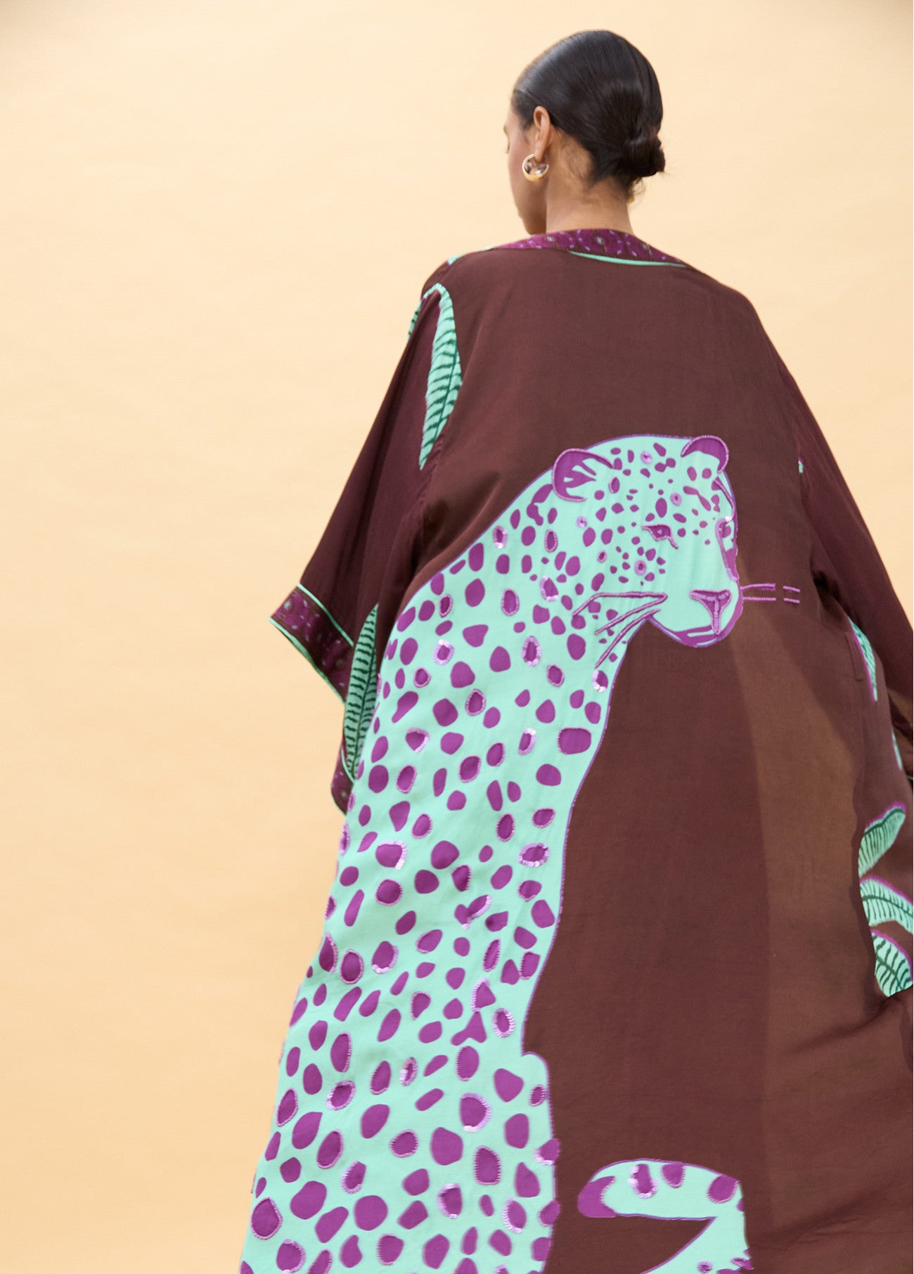 LS2616022/2004 Palm Print Strap Dress and Cardigan فستان بحزام مطبوع بأشكال النخيل وكارديغان - Brown Loft