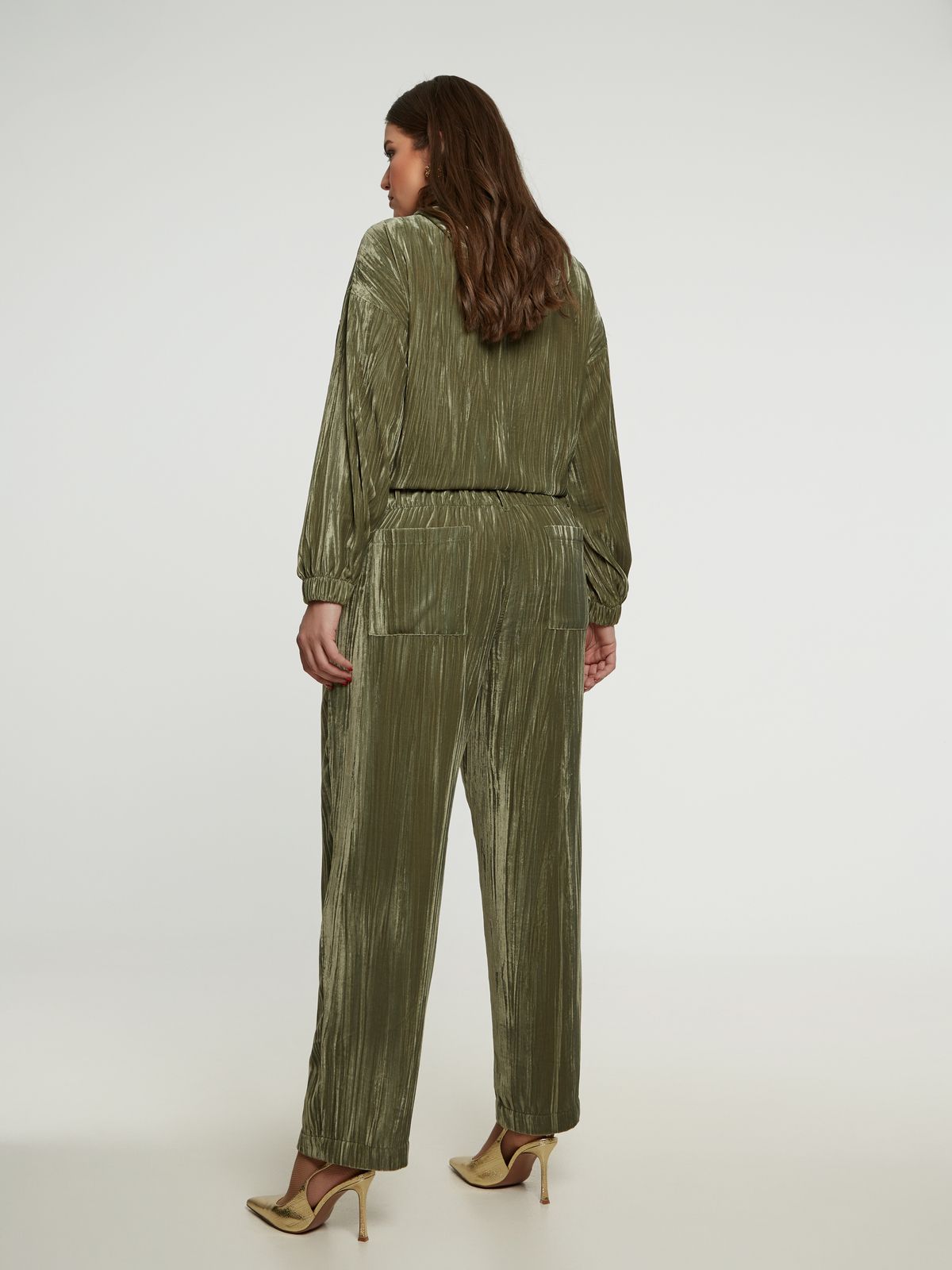 8401.2062 Wide Leg Crushed Velvet Jogger Pants - Brown Loft