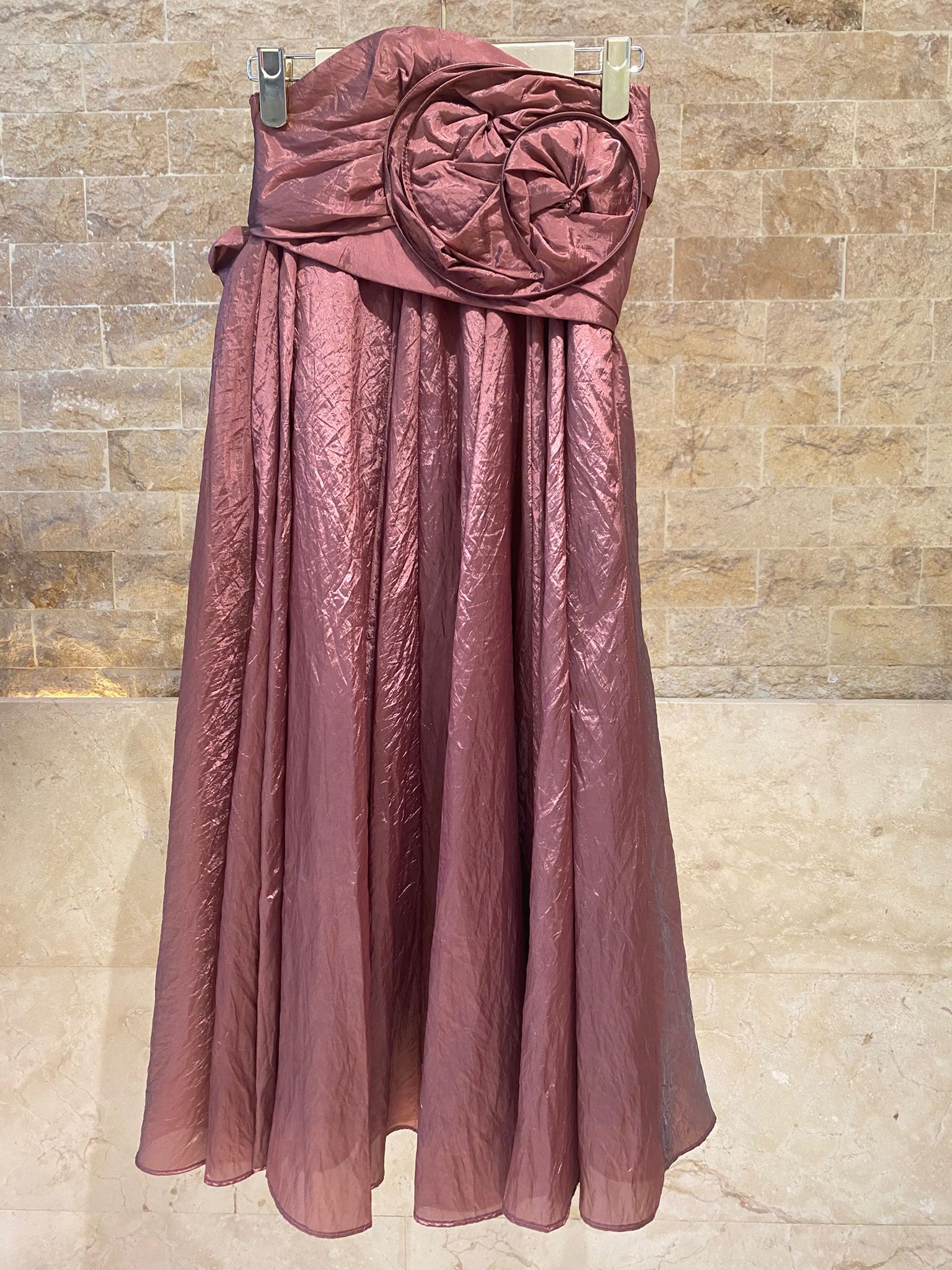 26SS-BK8010/612 Cowl Neckline Taffeta Top and Skirt Set - Brown Loft
