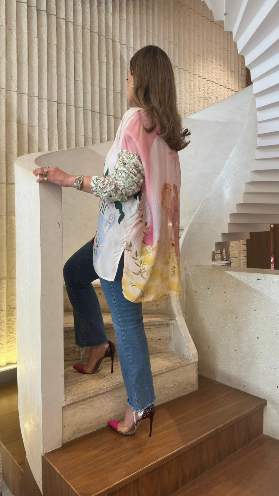 Shirt Graces Multicolor Floral Silk Satin Shirt - Brown Loft