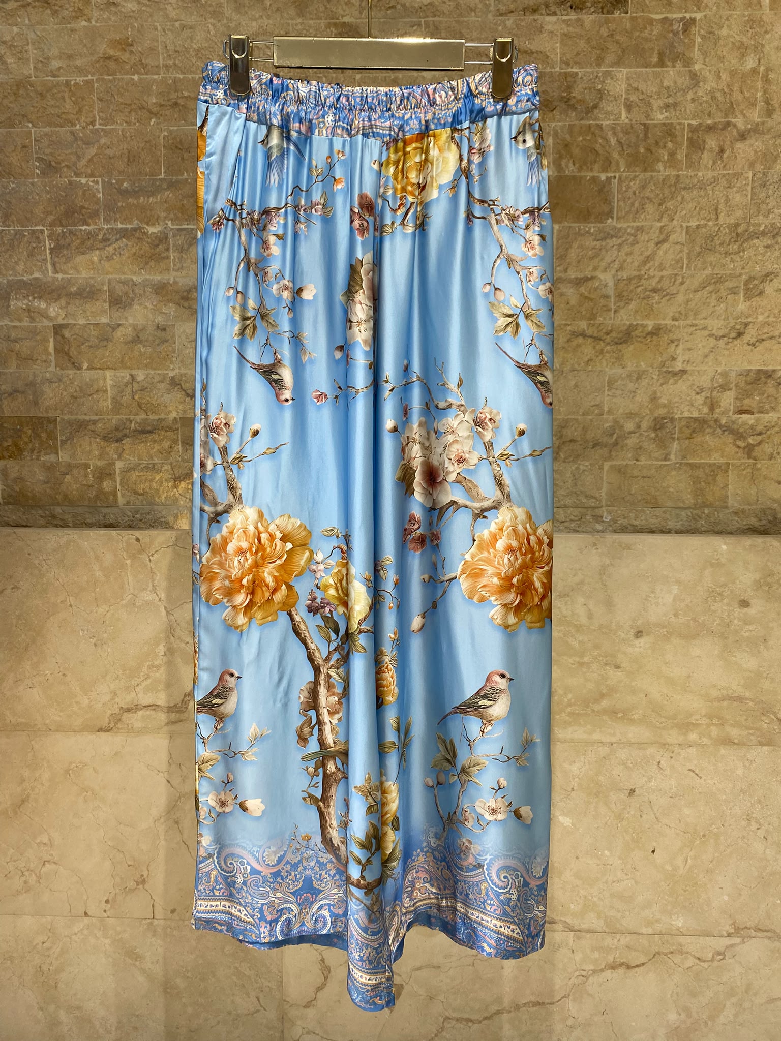 Floral and Bird Printed Satin Bomber Jacket and Pants Set KD8772/6637VS-11