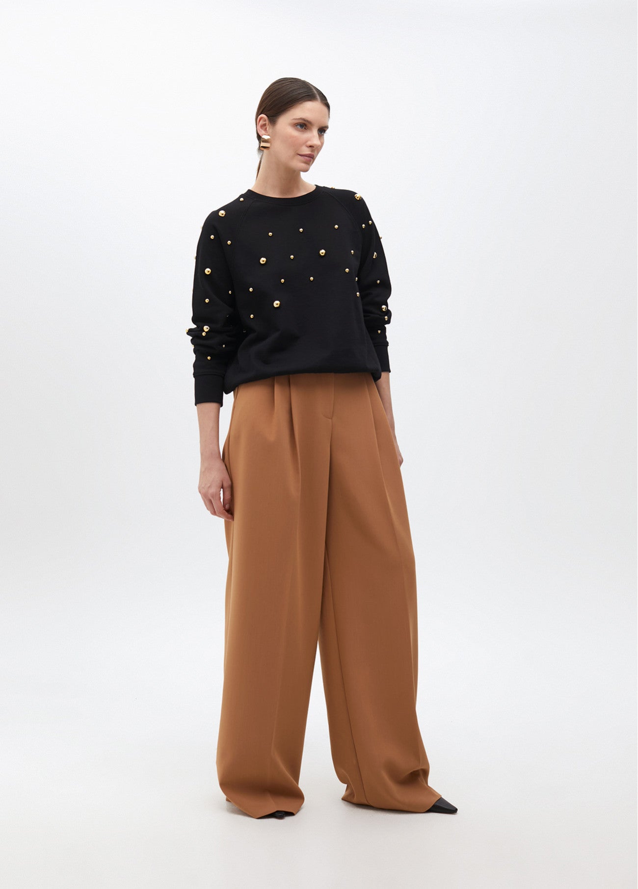 2511004 Round Neck Sweatshirt Top - Brown Loft