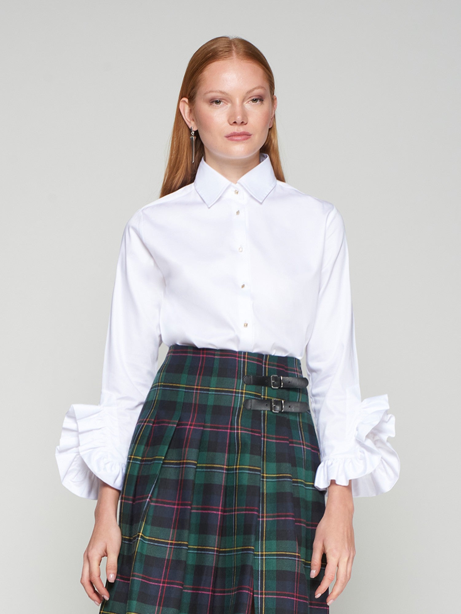 33008 Side Zippered Plaid Pleated Scottish Tartan Skirt - Brown Loft
