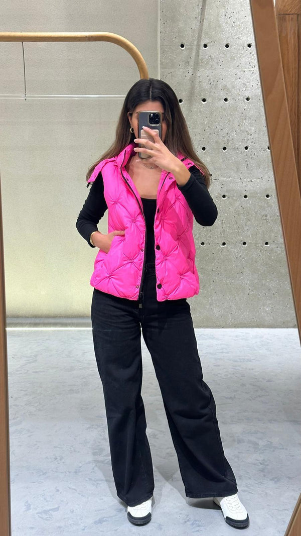Two Way Zip Short Quilted Gilet