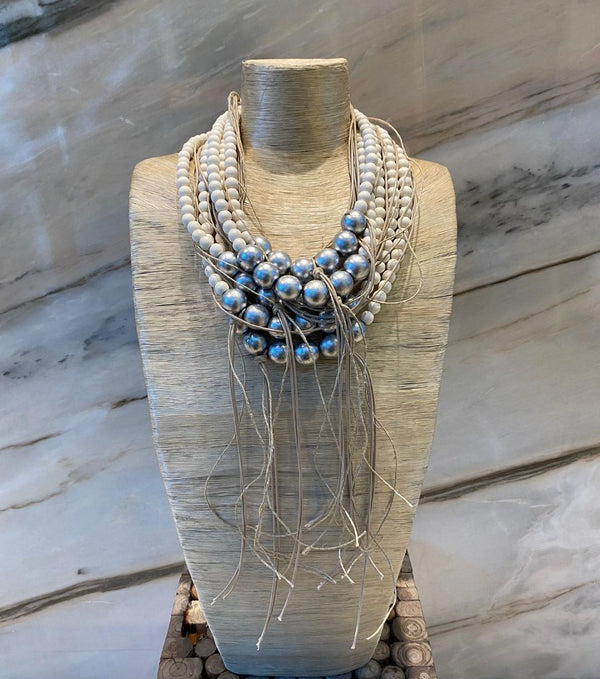Layered White Necklace - 302644