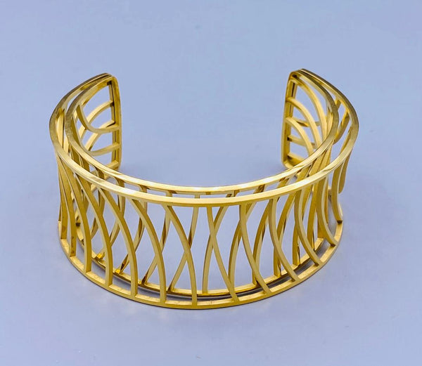 Geometric Double Wide Open Cuff Bracelet - BPU969