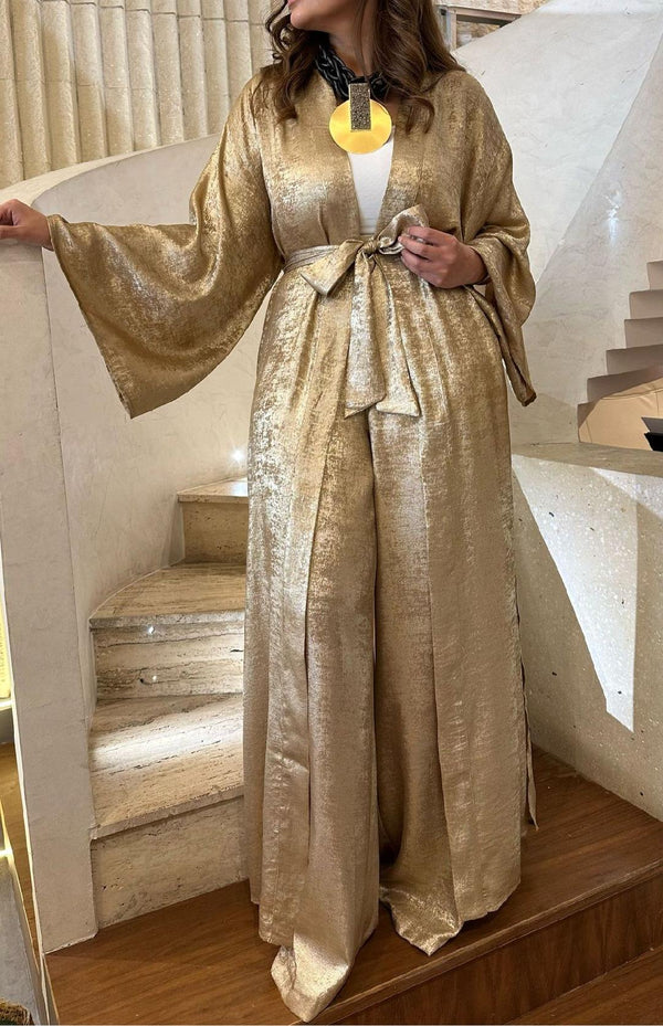 53-5106 السراويل المعدنية ذات الساق العريضة ذات الخصر العالي بسحاب