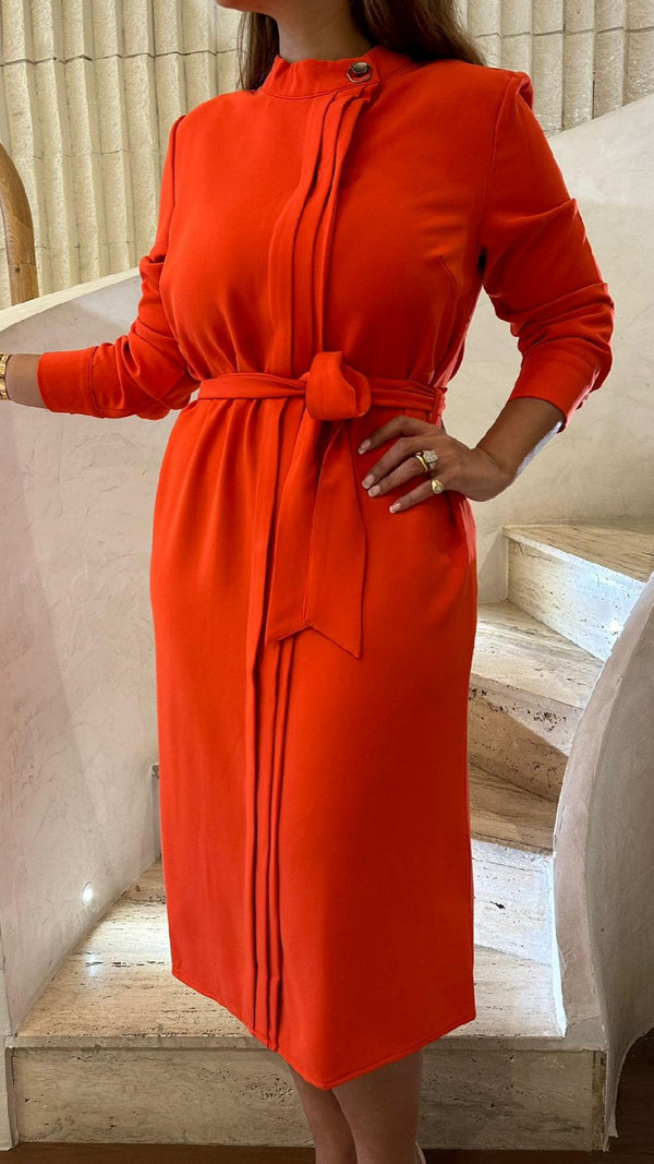 Round Neck Dress with Pleated Details - COAID2041