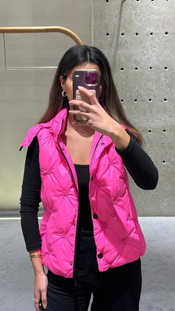 Two Way Zip Short Quilted Gilet