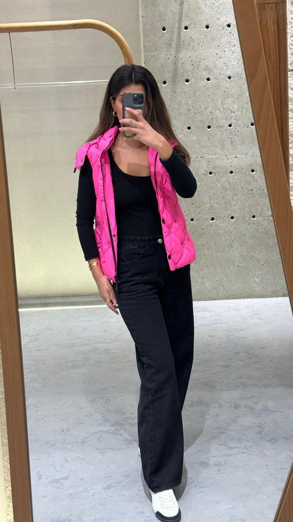 Two Way Zip Short Quilted Gilet