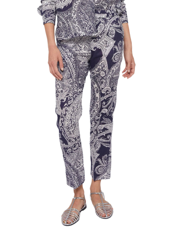 Clarise Navy Paisley Linen Pants - 31257