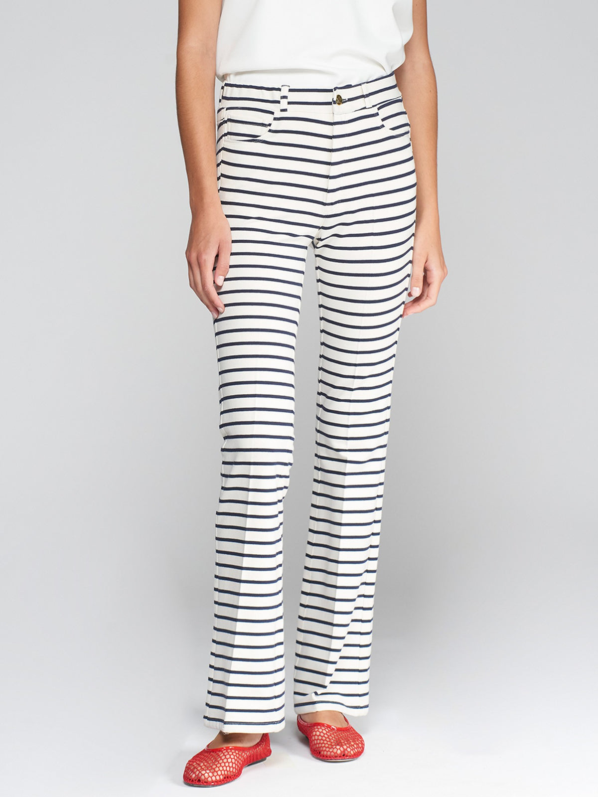 Navy Striped Flared Knit Pants - Brown Loft