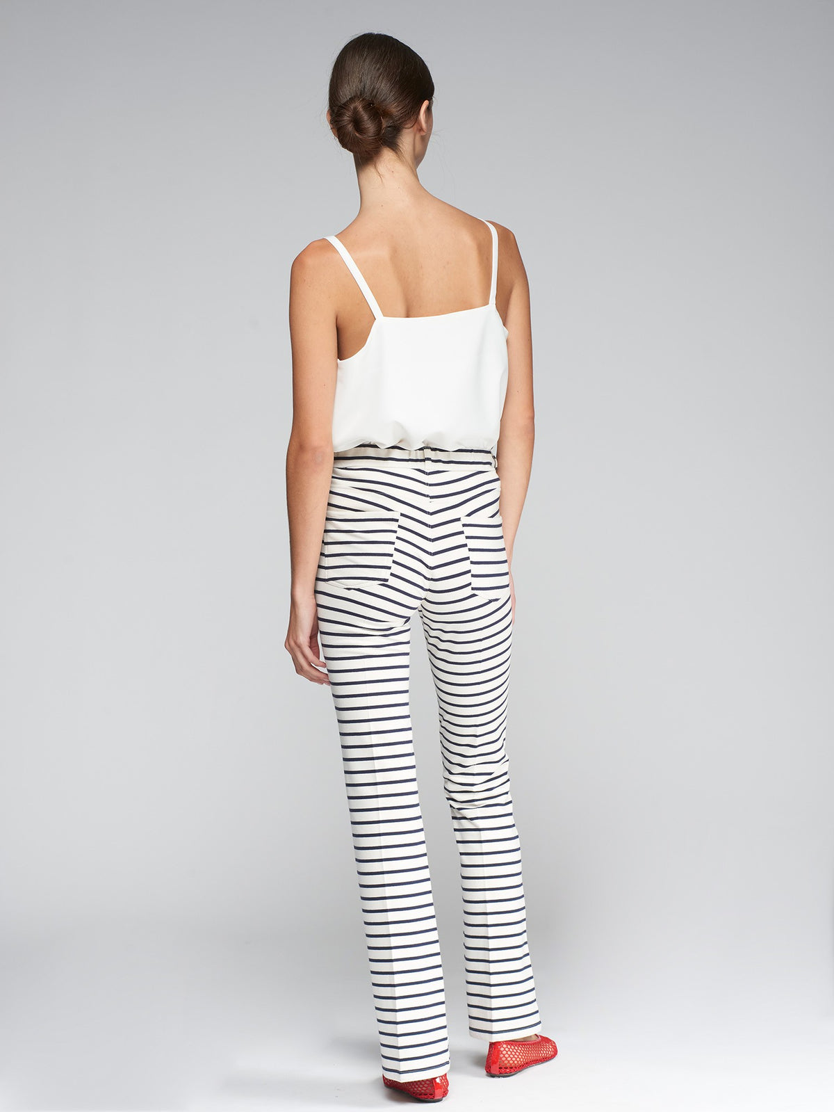 Navy Striped Flared Knit Pants - Brown Loft