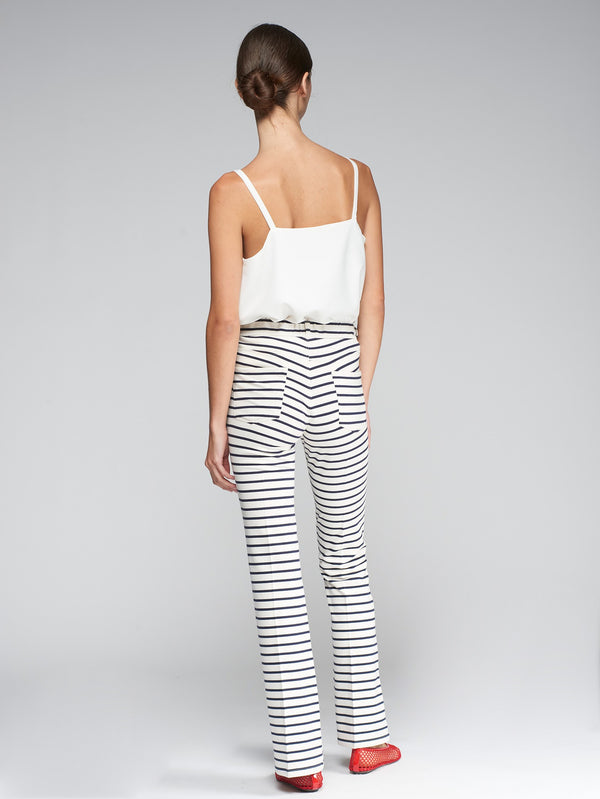 Navy Striped Flared Knit Pants