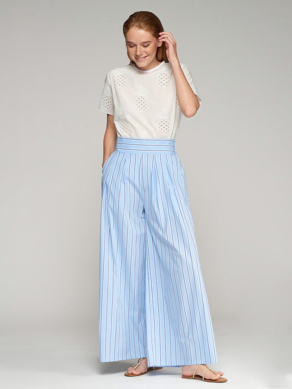 Blue Striped Cotton Palazzo Pants