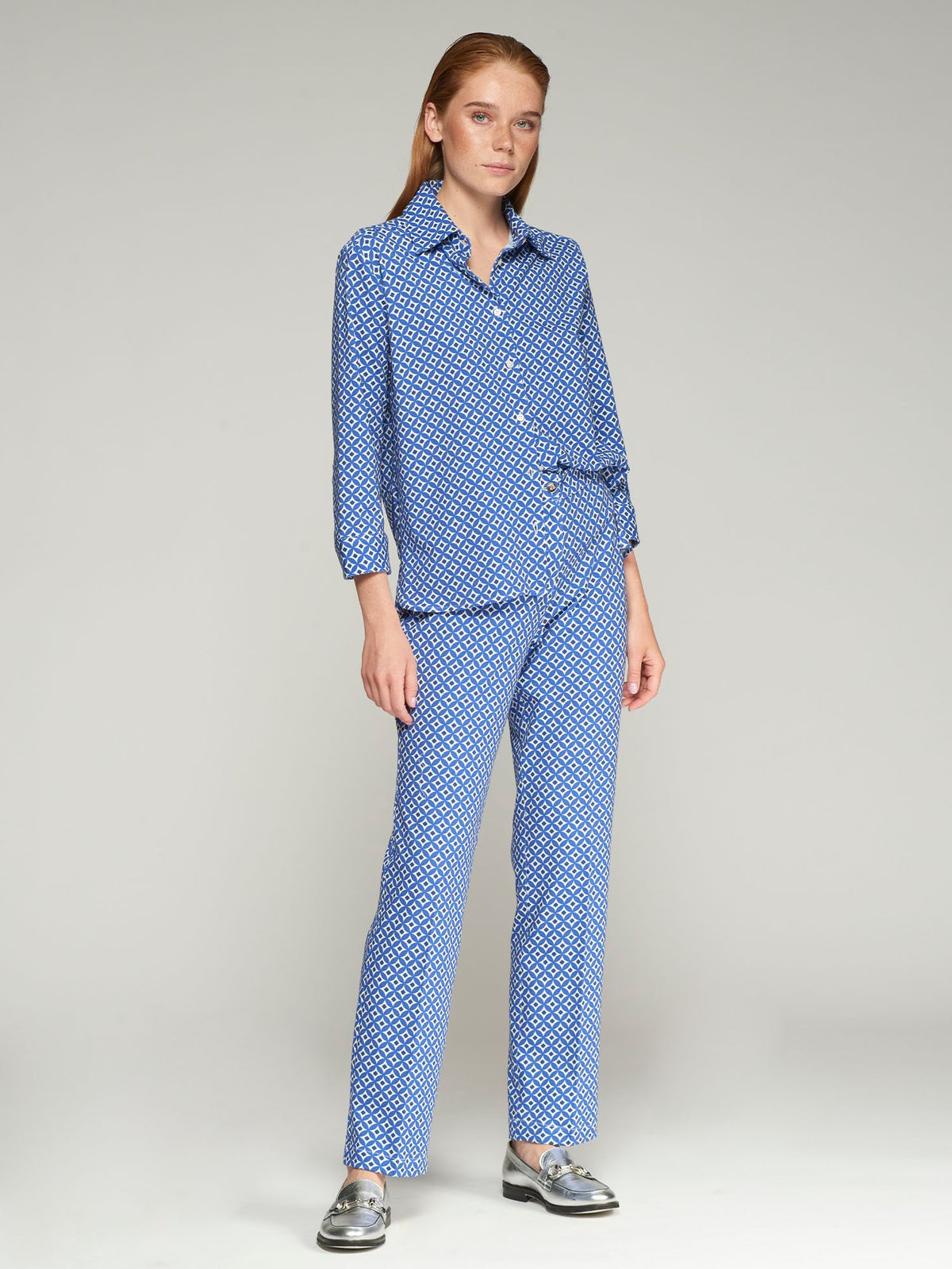32251 Geometric Print Straight Cut Pants - Brown Loft