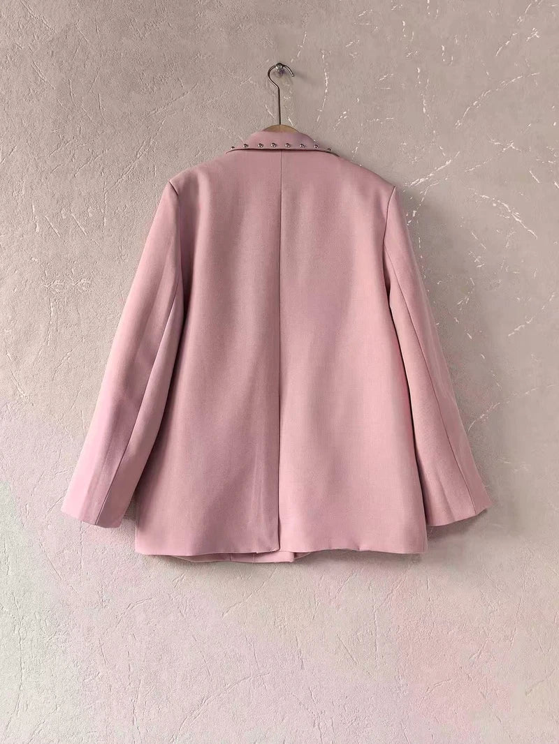 Straight-cut blazer jacket with studded lapel collar JM33607