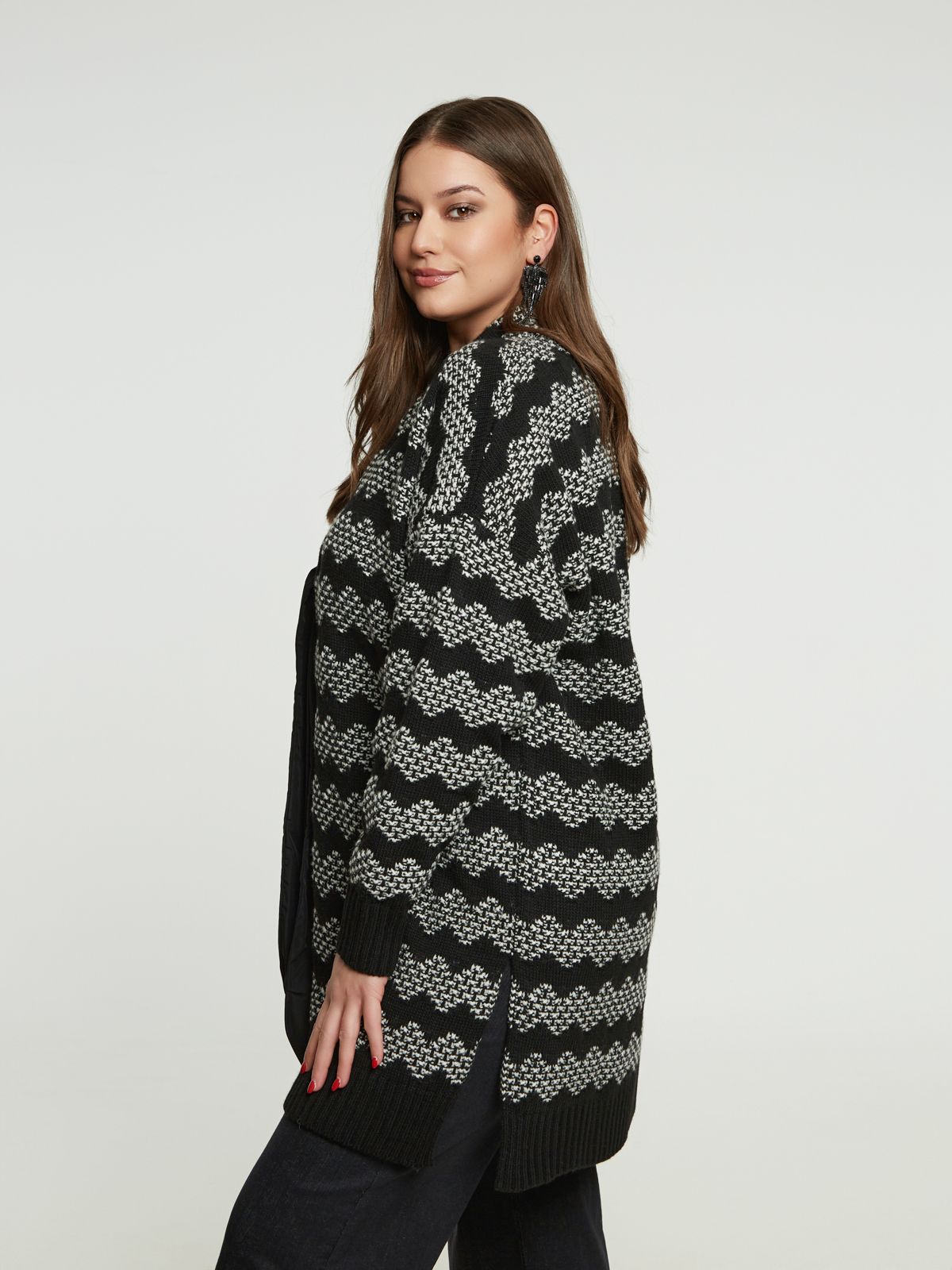 8401.5031 Zigzag Knit Cardigan - Brown Loft