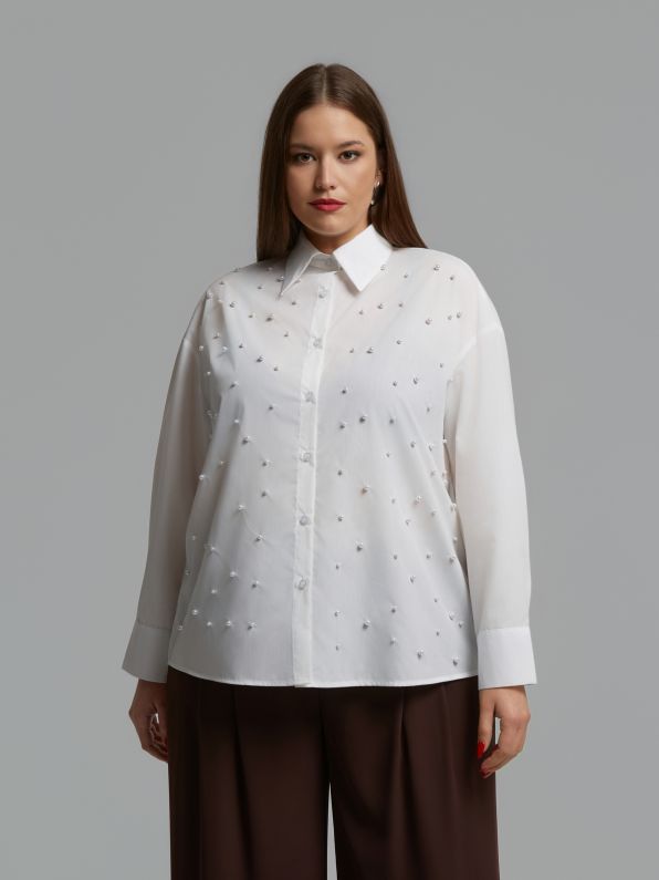 Pearl Embellished Cotton Shirt 0004.3512